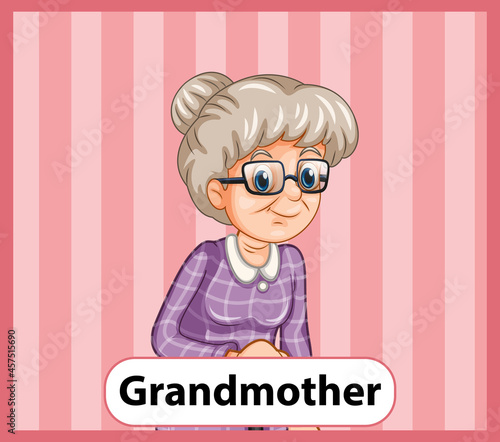 Educational English word card of grandmother