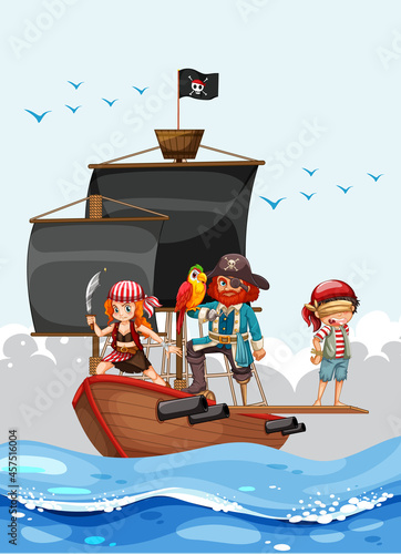 Pirate concept with a man cartoon character walking the plank on the ship