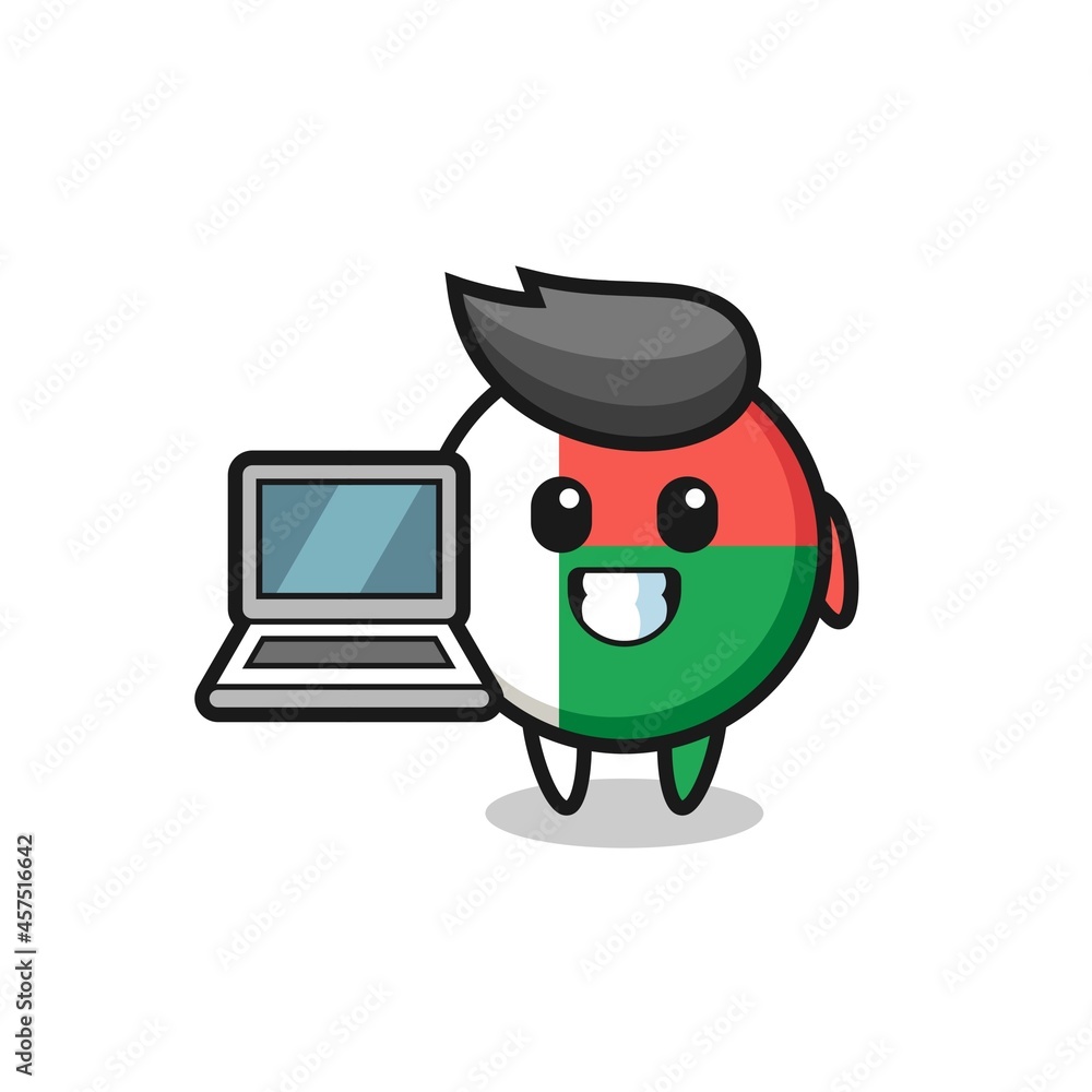 Mascot Illustration of madagascar flag badge with a laptop Mascot Illustration of madagascar flag badge with a laptop