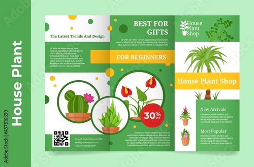 Houseplant shop advertisement flower store promotion booklet cover vector flat illustration