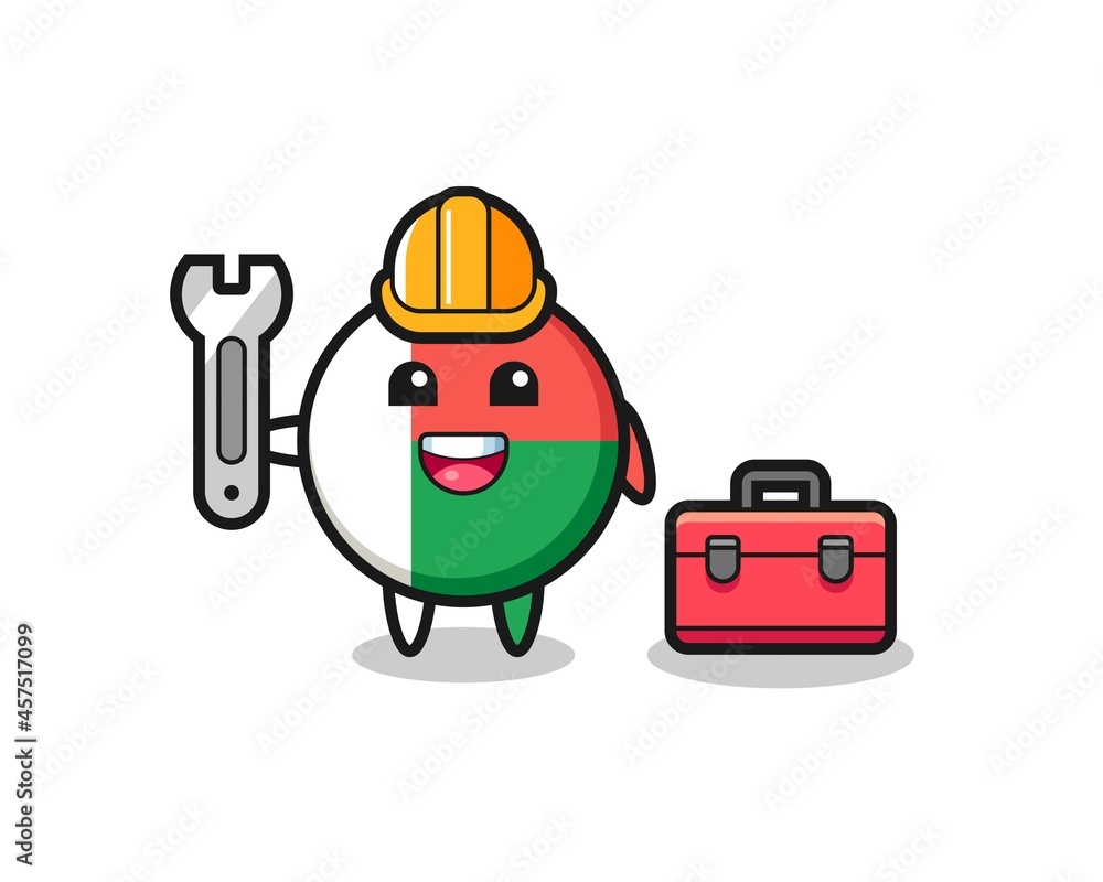 Mascot cartoon of madagascar flag badge as a mechanic Mascot cartoon of madagascar flag badge as a mechanic