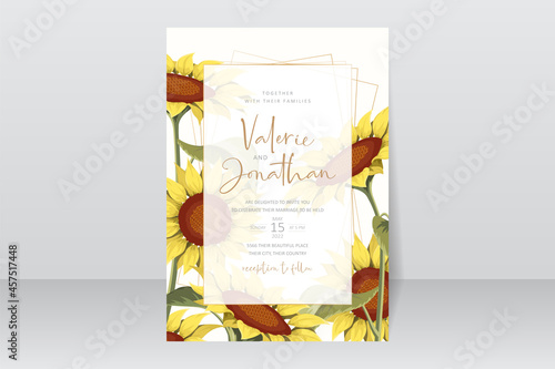 Beautiful sunflower wedding invitation card template