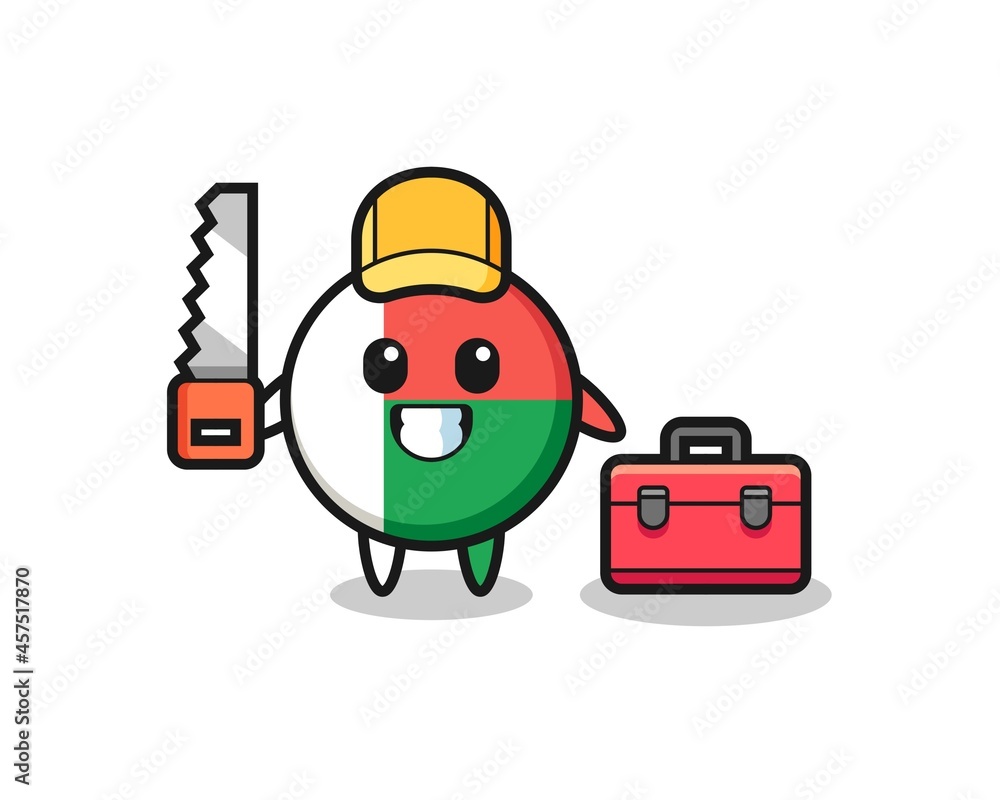 Illustration of madagascar flag badge character as a woodworker