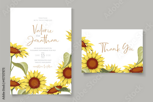 Beautiful sunflower wedding invitation card template