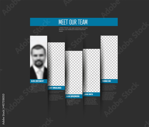 Meet our company team modern dark presentation template with blue accent