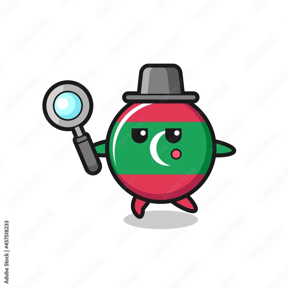 maldives flag badge cartoon character searching with a magnifying glass maldives flag badge cartoon character searching with a magnifying glass