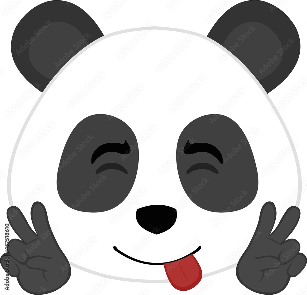Vector emoticon illustration of the face of a cartoon panda bear with his tongue out and making a gesture of love and peace with his hands Vector emoticon illustration of the face of a cartoon panda bear with his tongue out and making a gesture of love and peace with his hands
