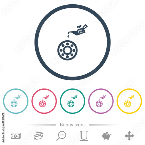 Oiler can and bearings flat color icons in round outlines