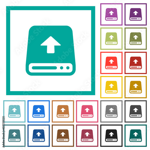 Upload from hard disk flat color icons with quadrant frames