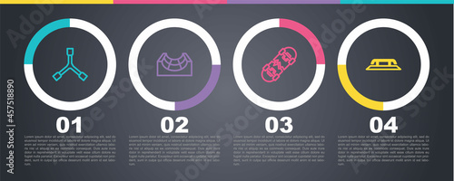 Set line Skateboard Y-tool, park, Broken skateboard and stairs with rail. Business infographic template. Vector