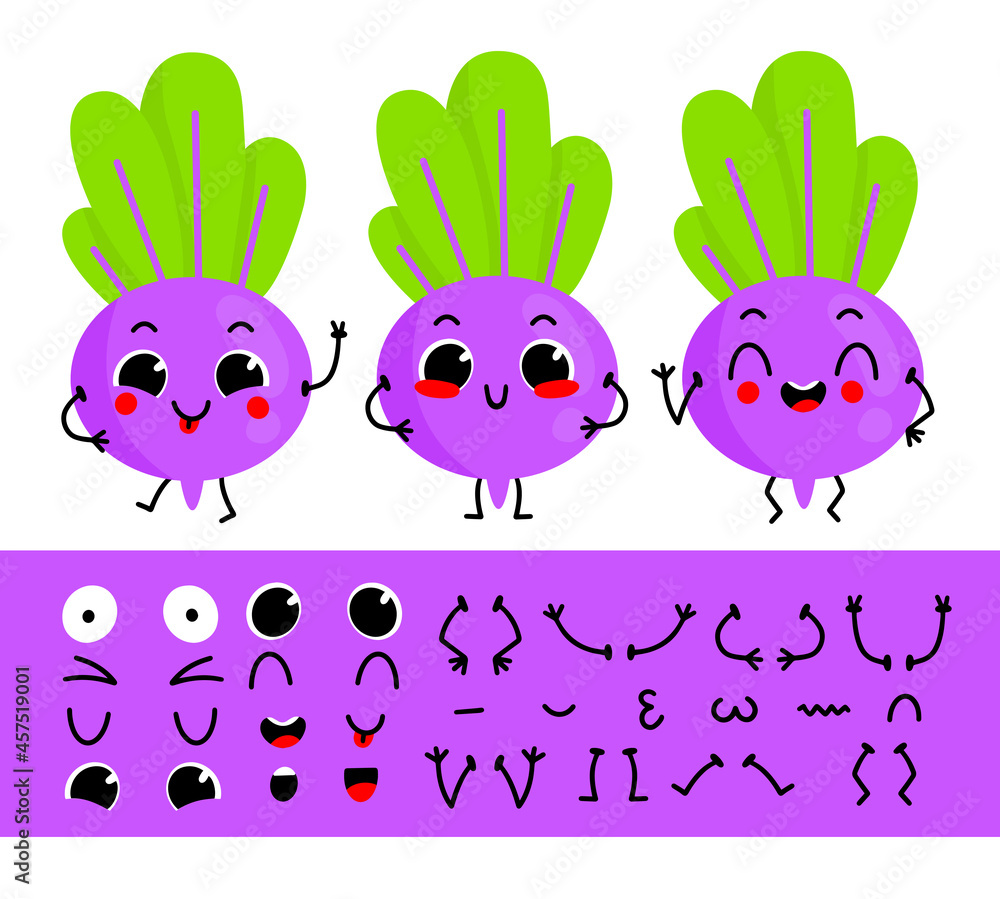 Obraz premium Beet. Set for creating funny cartoon character beet. Character constructor vector illustration.
