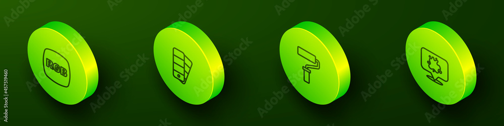 Set Isometric line RGB, Color palette guide, Paint roller brush and spray icon. Vector Set Isometric line RGB, Color palette guide, Paint roller brush and spray icon. Vector