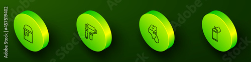 Set Isometric line Paint bucket, roller brush, Car painting and spray can icon. Vector