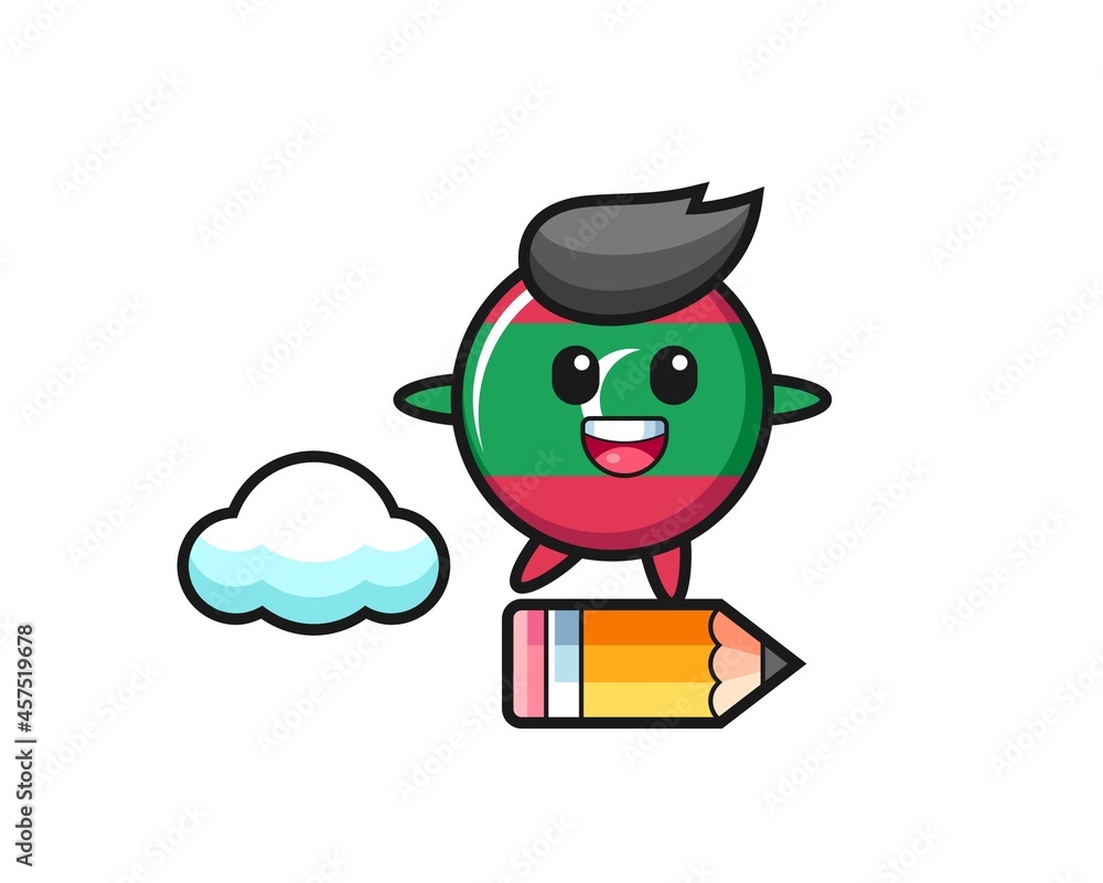 maldives flag badge mascot illustration riding on a giant pencil maldives flag badge mascot illustration riding on a giant pencil