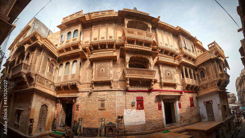 An interesting stone house with graceful figured balconies, on an old street inside the citayel. Jaisalmer was founded in the 12th century. India