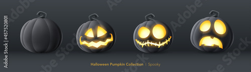 Black pumpkin set of Halloween - Spooky expression