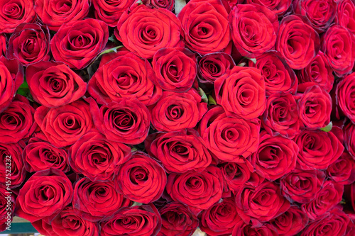 Big bouquet of red roses close up