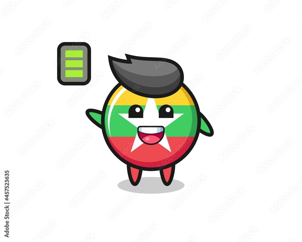 Obraz premium myanmar flag badge mascot character with energetic gesture