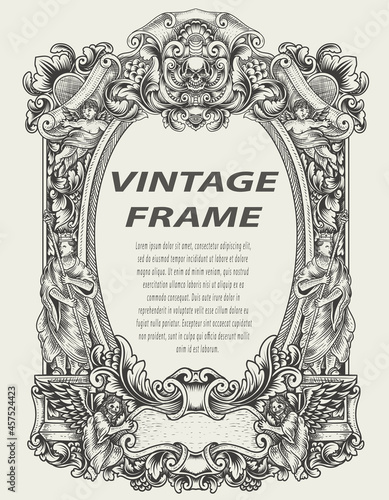 illustration antique engraving frame monochrome style