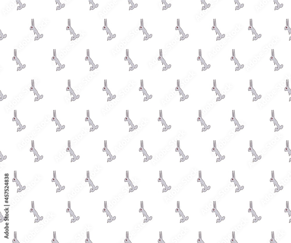 cartoon hand drawn rabbit pattern seamless gray and white background