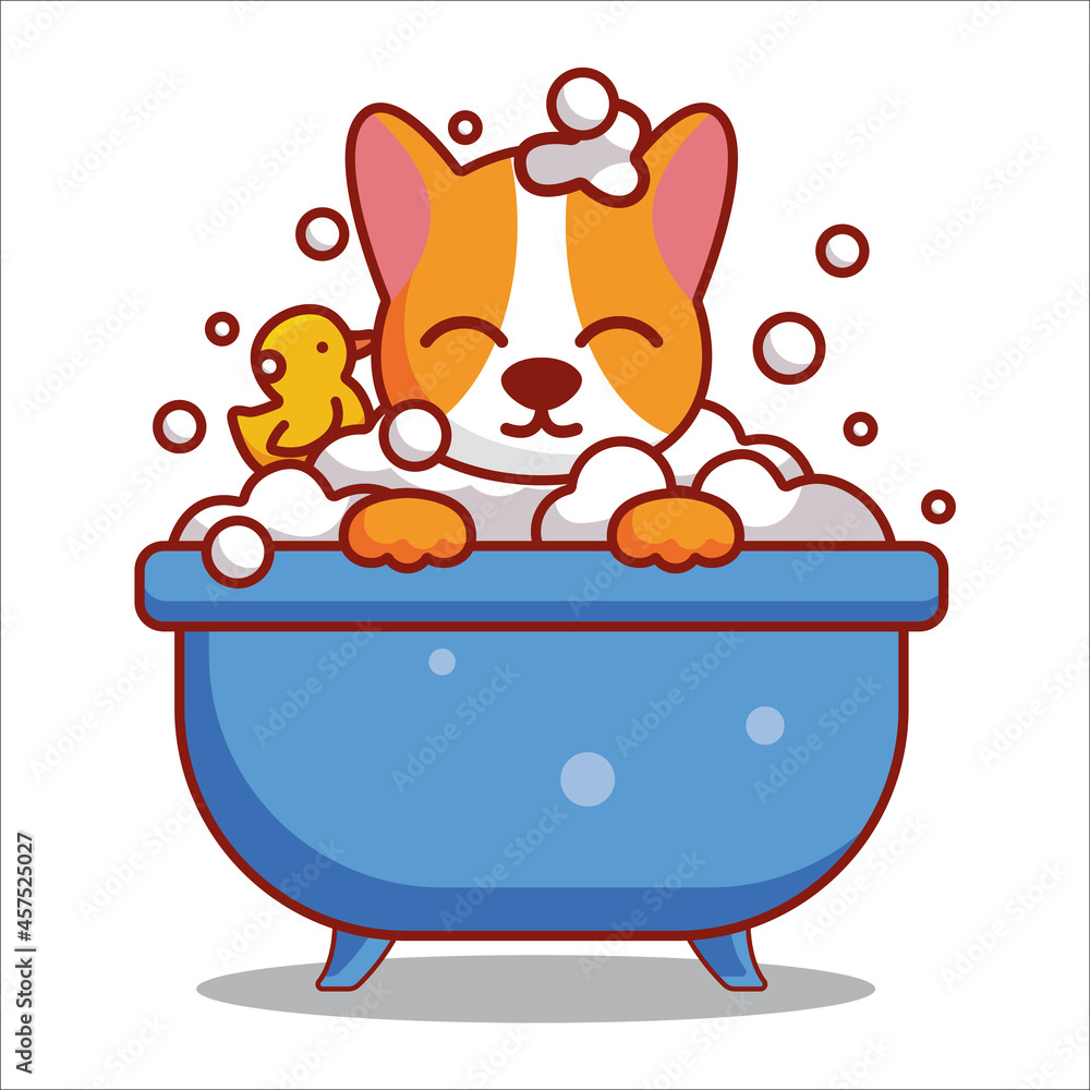 Bathing the dog. Cartoon dog in the bath Bathing the dog. Cartoon dog in the bath