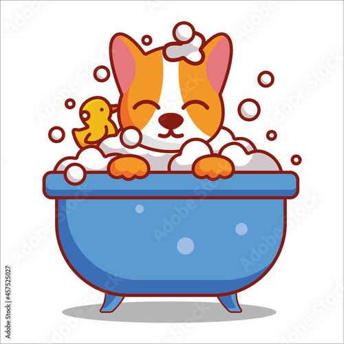Bathing the dog. Cartoon dog in the bath