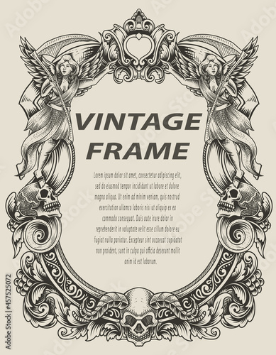 illustration antique engraving frame monochrome style