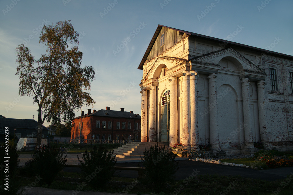 An old Russian Orthodox church. The Church of the Epiphany in Yemetsk village, Arkhangelsk region, Russia.