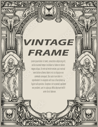illustration antique engraving frame monochrome style