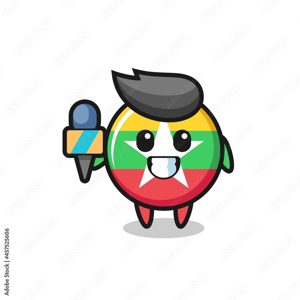 Character mascot of myanmar flag badge as a news reporter