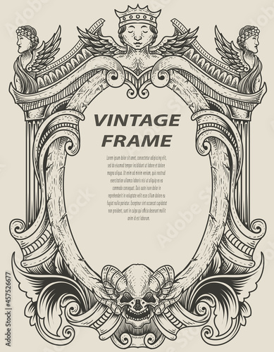 illustration antique engraving frame monochrome style
