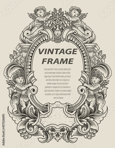 illustration antique engraving frame monochrome style