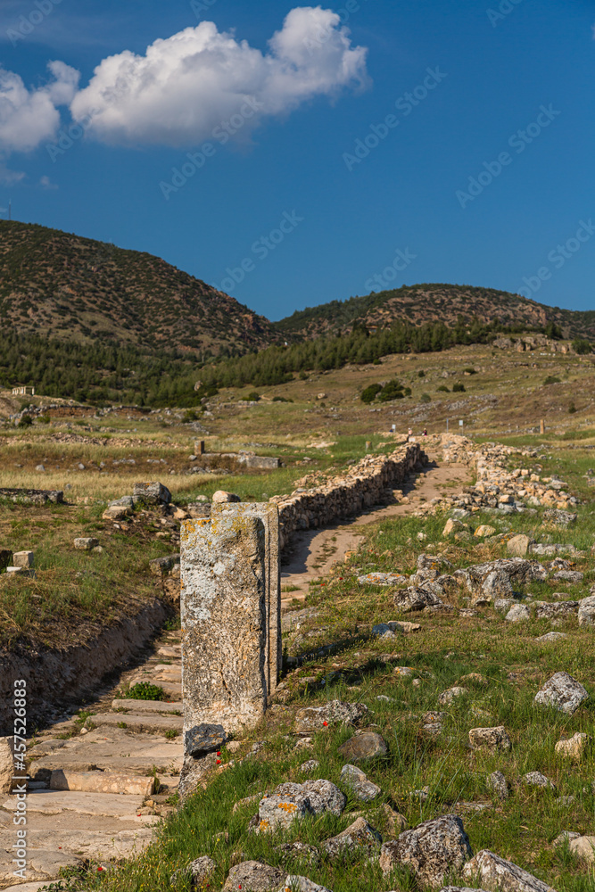 トルコ　ヒエラポリス・パムッカレのヒエラポリス遺跡の石柱