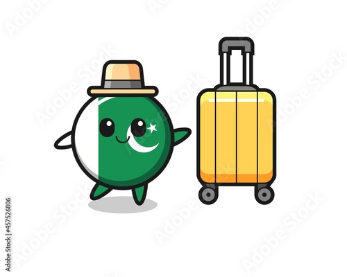 pakistan flag cartoon illustration with luggage on vacation