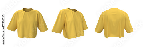 Fotografie, Tablou Blank crop t-shirt mockup in front, side and back views, design presentation for