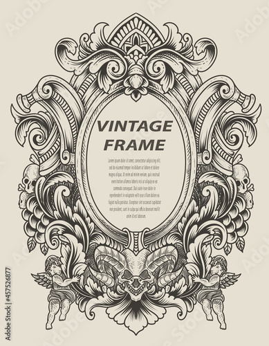 illustration antique engraving frame monochrome style