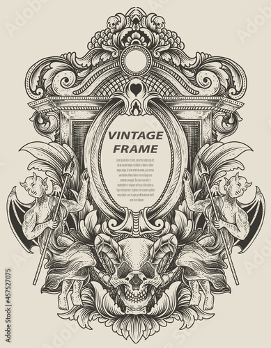 illustration antique engraving frame monochrome style