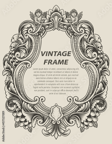 illustration antique engraving frame monochrome style