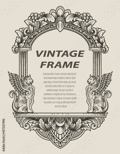 illustration antique engraving frame monochrome style