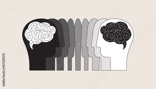 Positive and negative thinking. Process and change in human brain. Mental health. Vector illustration, EPS 10