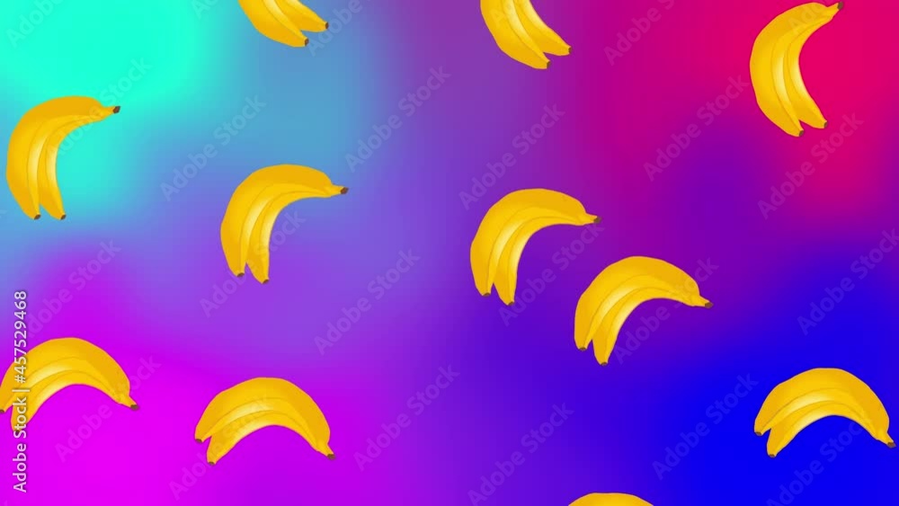 Animation of banana repeated over colorful background