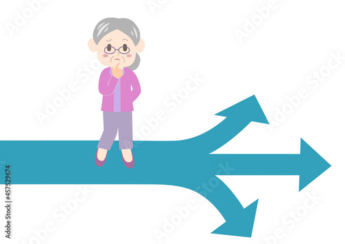 岐路に立つシニア女性のイラスト