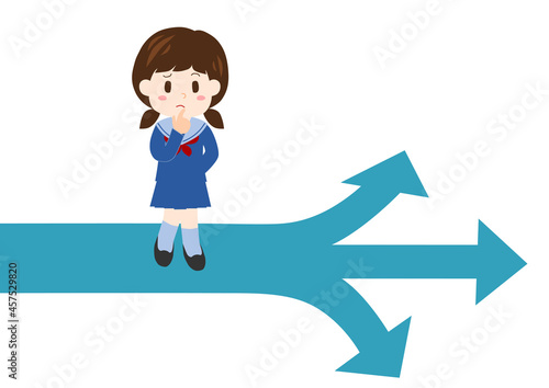 岐路に立つ女子中学生のイラスト