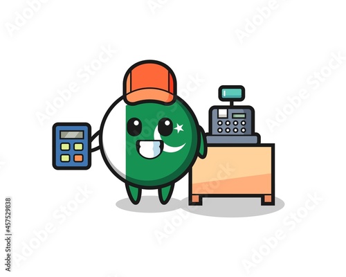 Illustration of pakistan flag character as a cashier