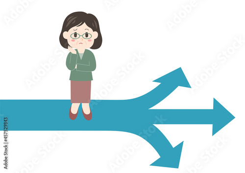 岐路に立つ中高年女性のイラスト