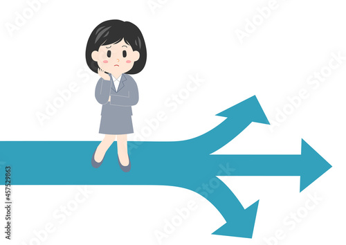 岐路に立つスーツを着た女性のイラスト