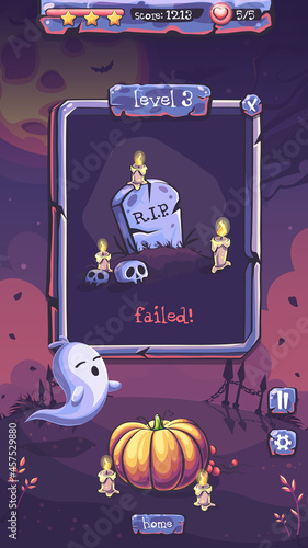 Halloween Party vector playing field failed level with headstone, skull