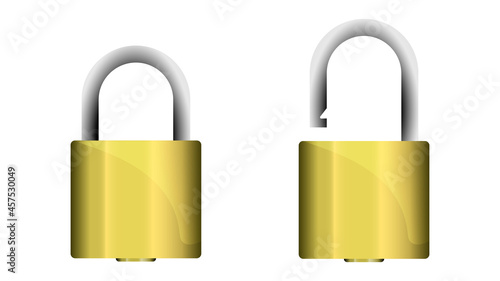 Lock and unlock brass or gold padlock