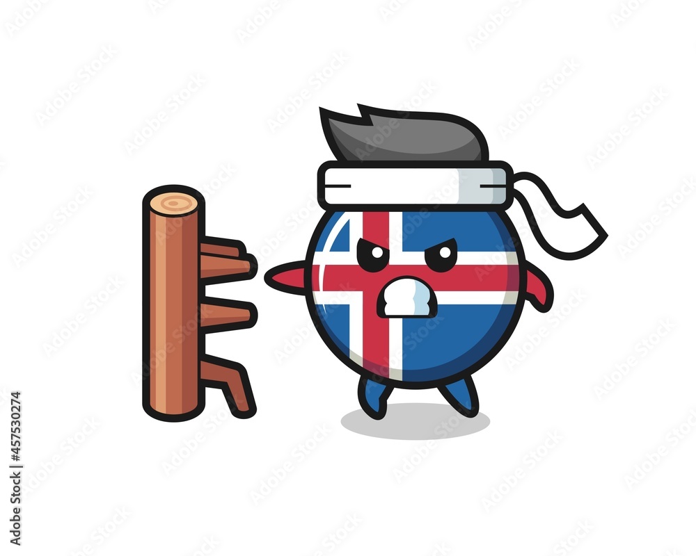 iceland flag cartoon illustration as a karate fighter