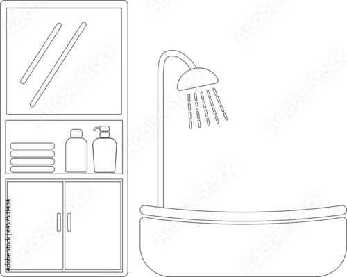 家具　インテリア　白黒　線画　バスルーム